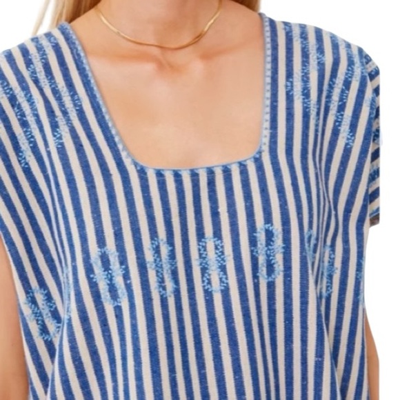 Tuckernuck Sullivan Cotton Striped Embroidered Caftan Vacation Swim Cover Up Sma - Picture 6 of 16